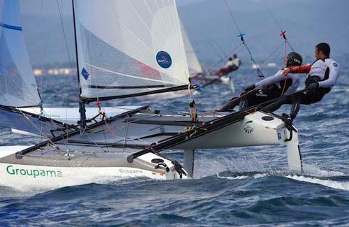 Franck Cammas and Sophie de Turckheim during the ISAF Sailing World Cup Hyeres © Yvan Zedda http://www.zedda.com.